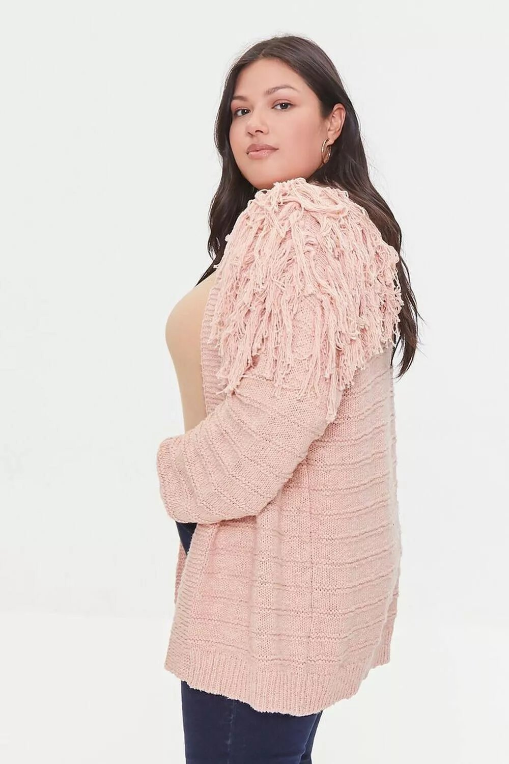 Fringe Cardigan Blush Knit Open Front
