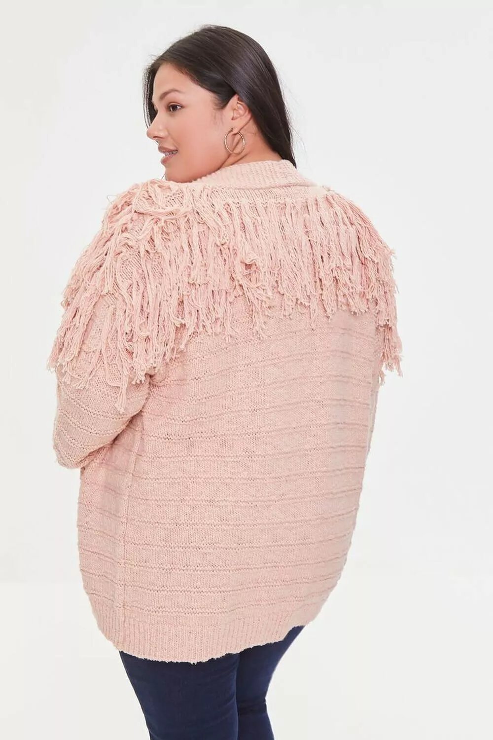Fringe Cardigan Blush Knit Open Front