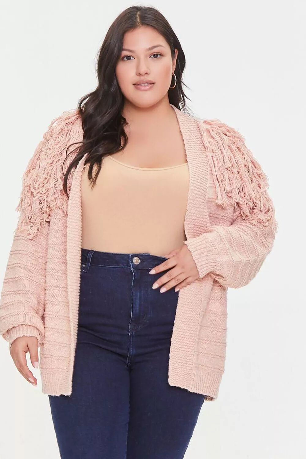 Fringe Cardigan Blush Knit Open Front
